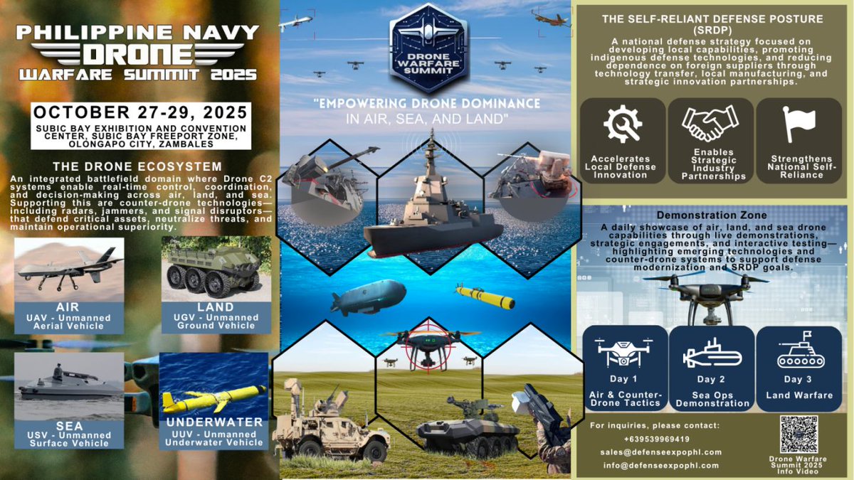 Philippine_Navy's tweet image. 7 DAYS TO GO | The countdown begins for the first-ever Philippine Navy Drone Warfare Summit: a historic leap into the future of naval innovation and unmanned defense tech.
👉🏽web.facebook.com/share/v/1BW4St…
#ProtectingtheSeasSecuringOurFuture
#ModernandMultiCapablePHNavy…
