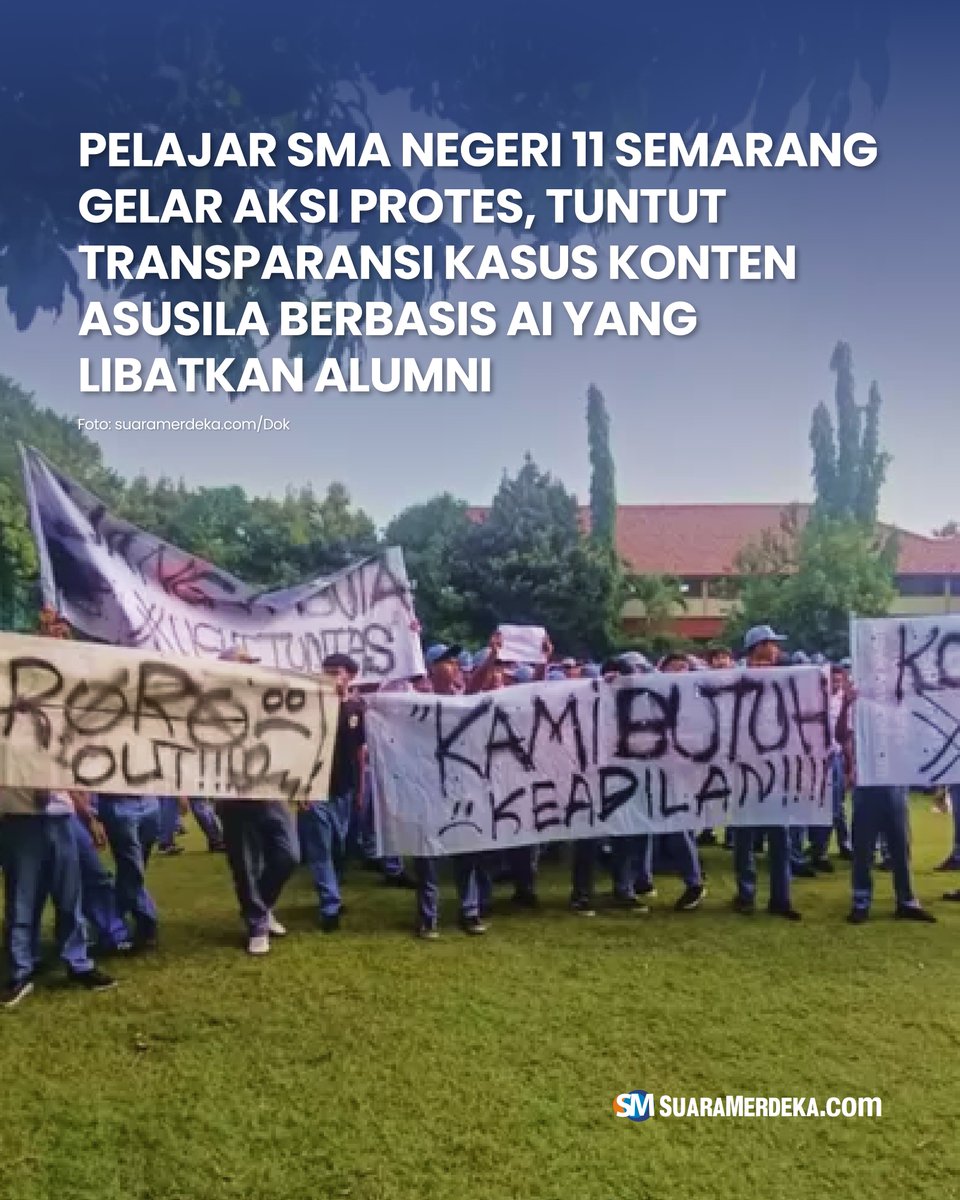 suaramerdeka's tweet photo. Suasana SMA Negeri 11 Semarang berubah tegang setelah ribuan siswa secara serentak berkumpul di lapangan sekolah, Senin, 20 Oktober 2025.
#suaramerdeka #suaramerdekacom #suaramerdekanetwork #sman11semarang #semarang #aksiprotes #kasusasusila #alumni https://t.co/eF2yE1HHjy