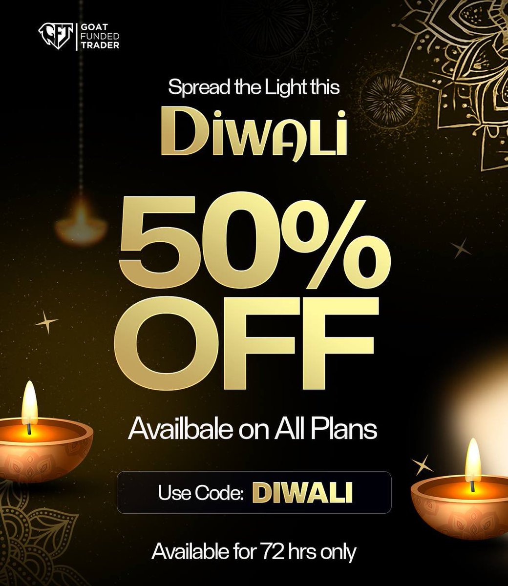 🚨50% OFF SITEWIDE🚨

The biggest DIWALI deal is here🪔

Celebrate the festival of lights with GFT and get half off all plans!

✅ 50%OFF
✅ Available on all plans
✅ 72 hours only
🎟️ Code: DIWALI

Grab your plan and light up your trading journey✨

• 5K Goat Challenge at $17