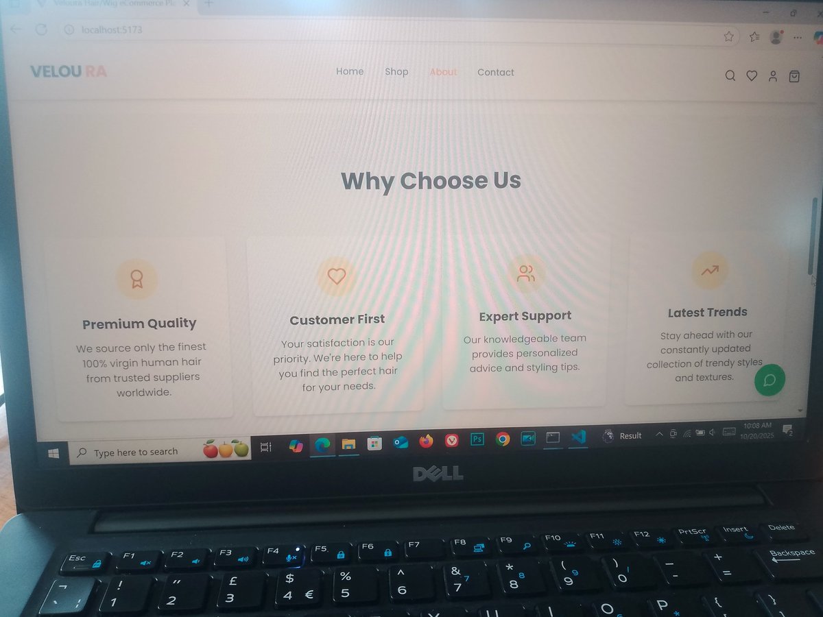 tech_evolv's tweet image. Behind every stunning interface is a story worth telling 💕
Here’s the heart of Veloura Hair — our purpose, our passion, and our promise.
Crafted with clean design, powered by React.js + TypeScript, and built with love 🌿
#VelouraHair #AboutUsPage #ReactDeveloper #FrontendDesign