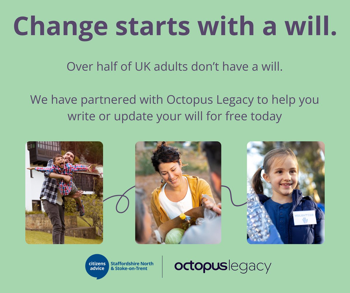Citizens Advice Staffs North & S-oT (@sns_cab) on Twitter photo 56% of UK adults aged 18 and over do not have a will. 
Don't leave surprises for your loved ones. You can write your will for free with us today during Free Wills Month.
To write your will today please click the link below:
ow.ly/x1ht50X4pXx 56% of UK adults aged 18 and over do not have a will. 
Don't leave surprises for your loved ones. You can write your will for free with us today during Free Wills Month.
To write your will today please click the link below:
ow.ly/x1ht50X4pXx