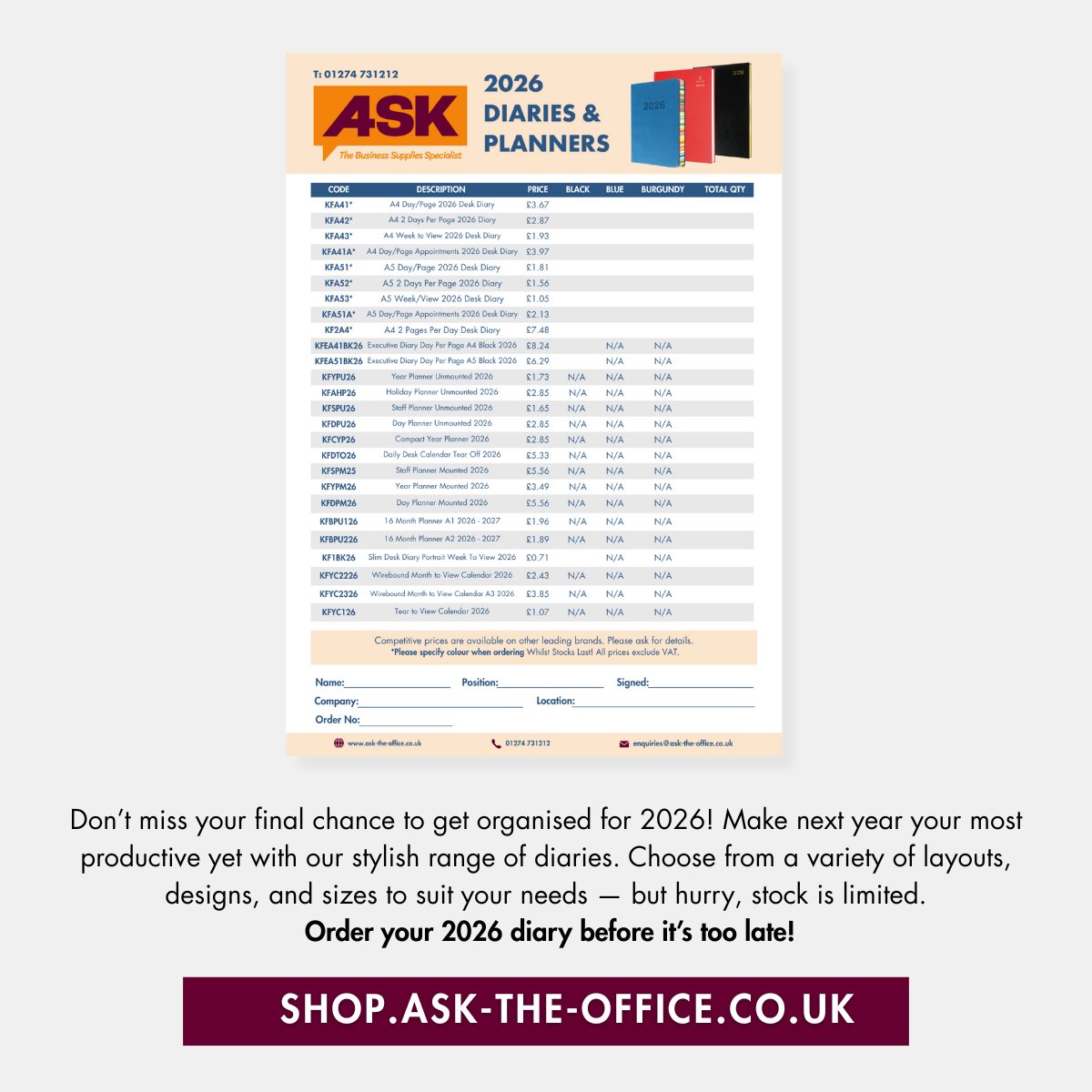 Final Call for 2026 DIARIES!📚 
Make next year your most productive yet with our stylish range of diaries.
Order yours before it's too late!-> go.primasoftware.co.uk/ws_content/sho…