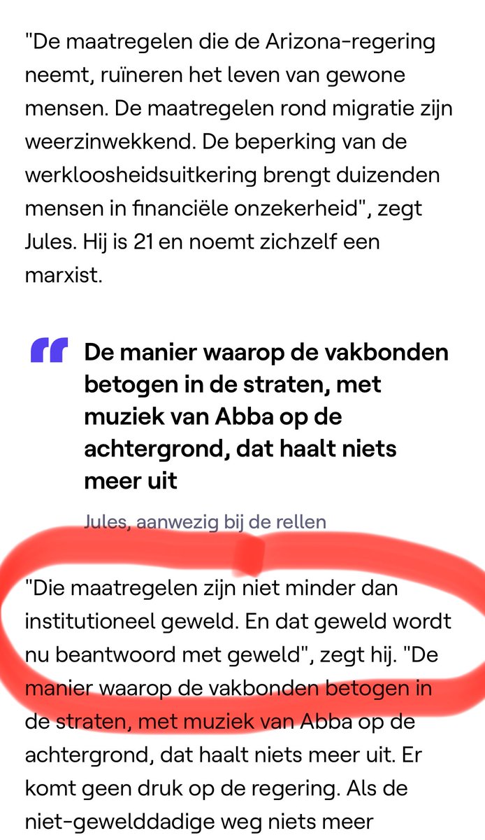 Hoe totalitair extreem-links het gebruik van geweld legitimeert. Het beperken van werkloosheidsuitkeringen in de tijd zou “structureel geweld” zijn en dat beantwoorden de marxisten met geweld. Bron: VRT-nieuwsapp