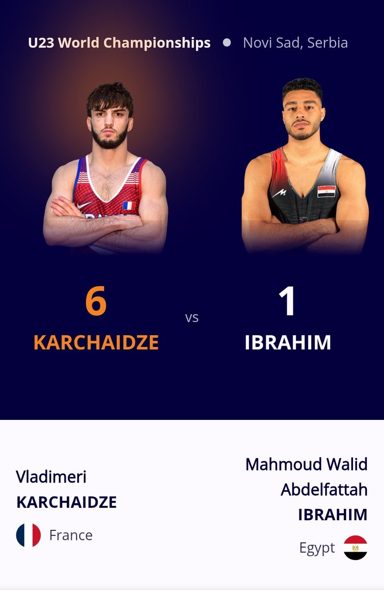 TeamsEgypt's tweet image. بطولة العالم للمصارعة - نوفي ساد، صربيا :
نهاية مشاركة محمود وليد من الدور الأول وزن -87 مصارعة رومانية أمام الفرنسي فلاديميري كاراتشدزه 1-6 لينتظر تأهل الأخير للعب دور الترضية Repackage.
#TeamEgypt
#WrestleNoviSad