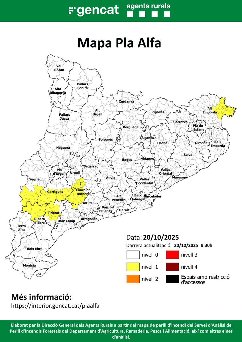 Bon dia!
🔴 Aquest és el mapa del #PlaAlfa per avui, dia 20/10/2025