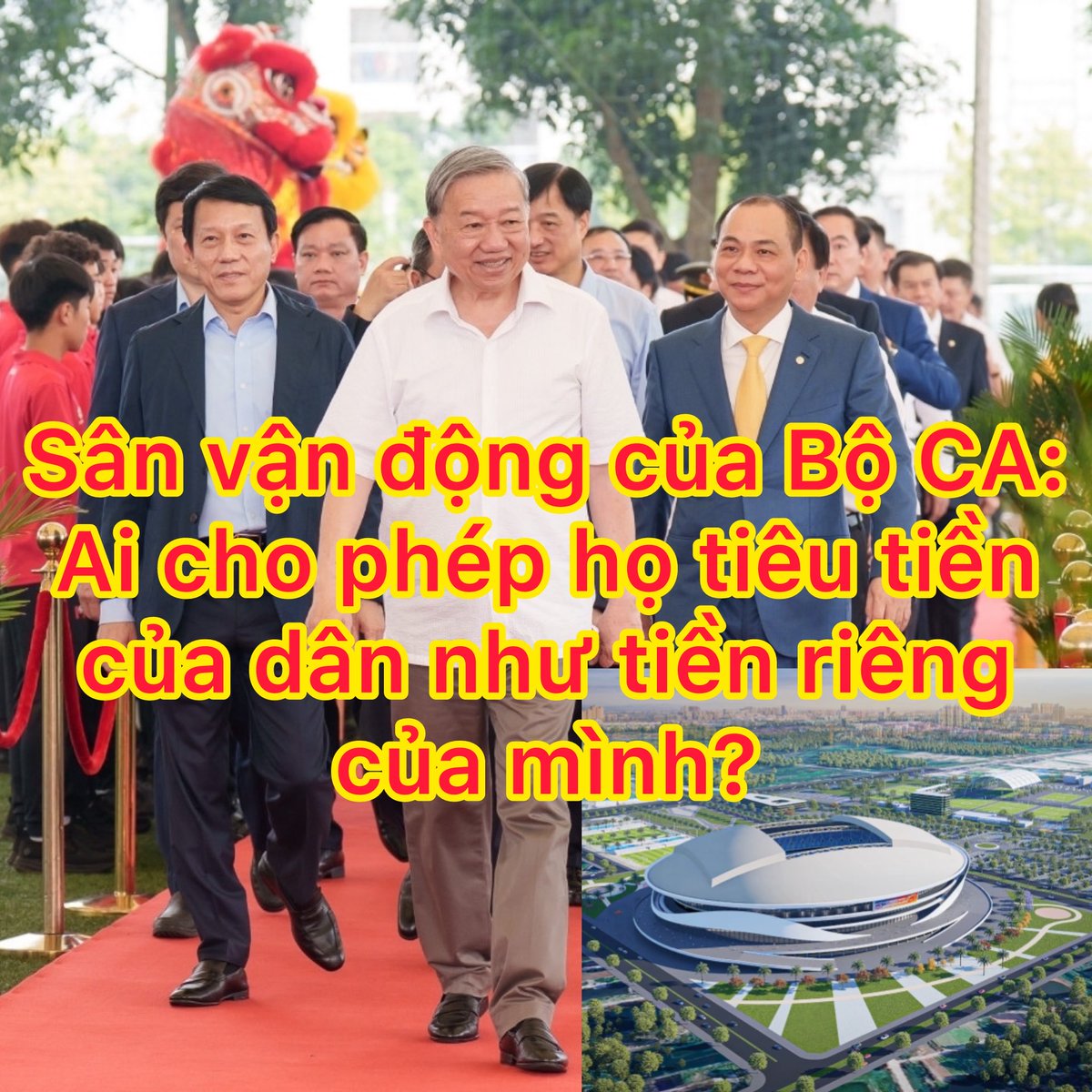 LutsNguynVni1's tweet image. Sân vận động lớn nhất Việt Nam của Bộ Công an: Những câu hỏi chất vấn Tô Lâm và Lương Tam Quang?
Sáng 19/10/2025, Bộ Công an long trọng khởi công sân PVF đa năng tại Hưng Yên, sức chứa 60.000 chỗ ngồi – lớn nhất Việt Nam. Dự án được giới thiệu bóng…