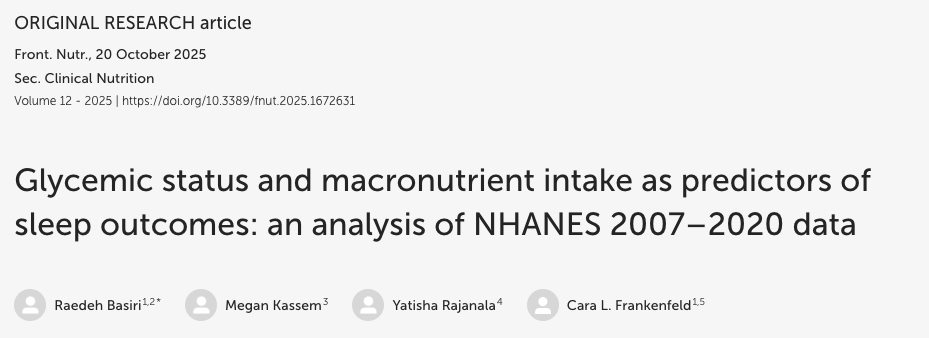 Dormir mal puede ser un reflejo de lo que comes 🍞🥩

Un nuevo análisis de más de 39.000 personas (NHANES 2007–2020) muestra que la distribución de proteínas, grasas y carbohidratos se asocia directamente con la calidad y duración del sueño 💤
