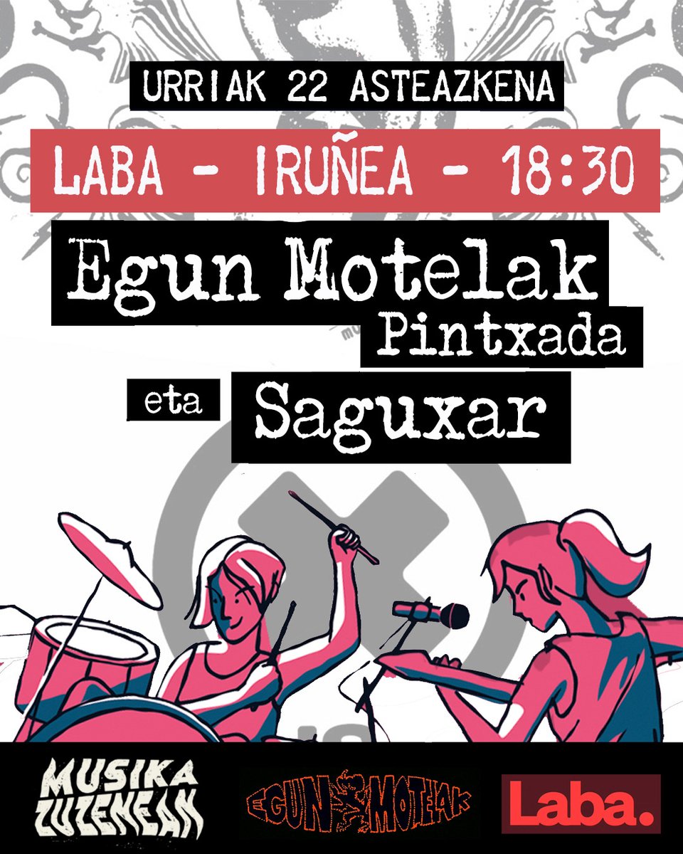 LABA (@labasarea) on Twitter photo ⚡ Badugu data berria!
Asteazken honetan, <a href="/Musikazuzenean/">MusikaZuzenean</a> -ek antolaturiko kontzertu biraren baitan:
Laba - Urriak 22
18:30 - Egun motelak pintxada
19:30 Saguxar ⚡ Badugu data berria!
Asteazken honetan, <a href="/Musikazuzenean/">MusikaZuzenean</a> -ek antolaturiko kontzertu biraren baitan:
Laba - Urriak 22
18:30 - Egun motelak pintxada
19:30 Saguxar