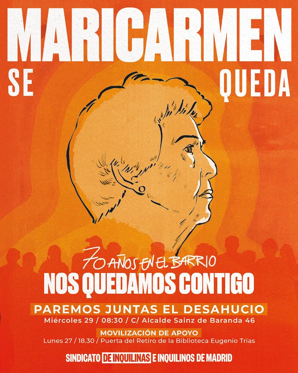 Para encontrar inquilinas ancianas sin derecho a la vivienda no tenéis que insultarnos con una ficción cutre ambientada en 2055.

El 29 de octubre desahucian a Maricarmen, de 87 años. ¿Pensáis hacer algo al respecto <a href="/viviendagob/">Ministerio de Vivienda y Agenda Urbana</a> <a href="/isabelrguez/">Isabel Rodríguez García</a>?