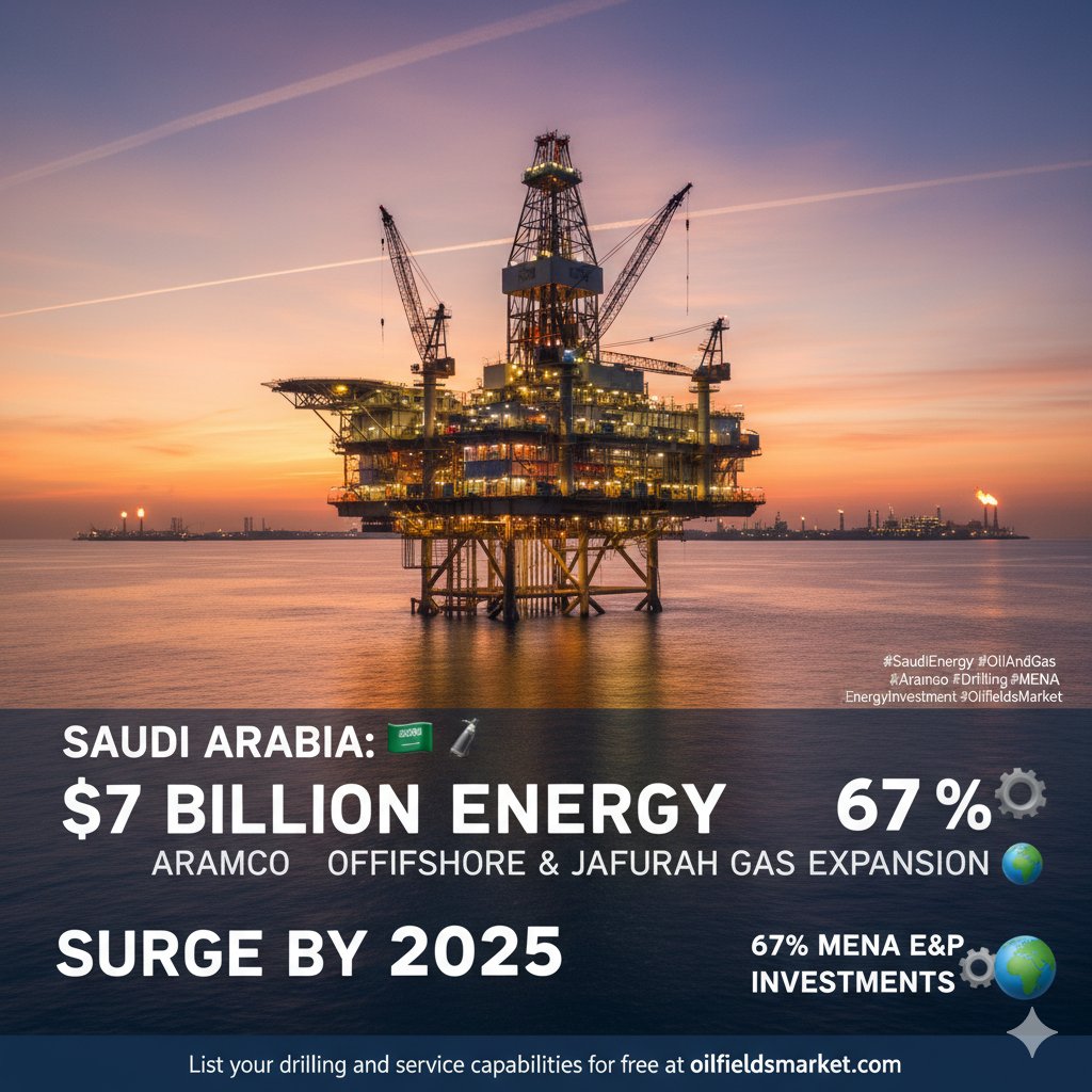 oilfieldsmarket's tweet photo. Saudi Arabia is ramping up drilling investments to drive energy growth and technology leadership. 🇸🇦🛢️Exploration & production spending is set to hit $7 billion in 2025, powered by new Aramco offshore contracts and expansion of the massive Jafurah Gas Field — one of the world’s largest unconventional gas developments.With projects like Tanajib, Zuluf, and Marjan adding billions in drilling and gas infrastructure, the Kingdom continues its transformation into an advanced energy hub.Saudi Arabia now represents 67% of total MENA E&P investments, proving its dominance in energy development and direction toward sustainable growth. ⚙️🌍#SaudiEnergy #OilAndGas #Aramco #Drilling #MENA #EnergyInvestment #OilfieldsMarket
List your drilling and service capabilities for free at https://t.co/xc9yT75Uhy.