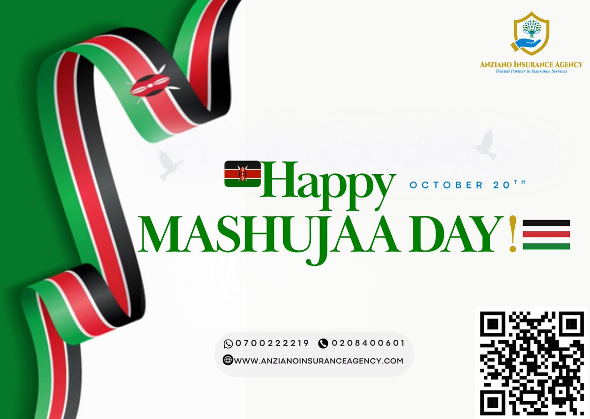 AnzianoInsure's tweet photo. Happy Mashujaa Day!
Today, we honor Kenya’s heroes and celebrate everyday heroes who protect their loved ones through smart insurance choices.
With Anziano Insurance Agency, you secure more than just a policy; you protect your legacy.
Talk to us today and safeguard your future. https://t.co/ndUC8d1eqU