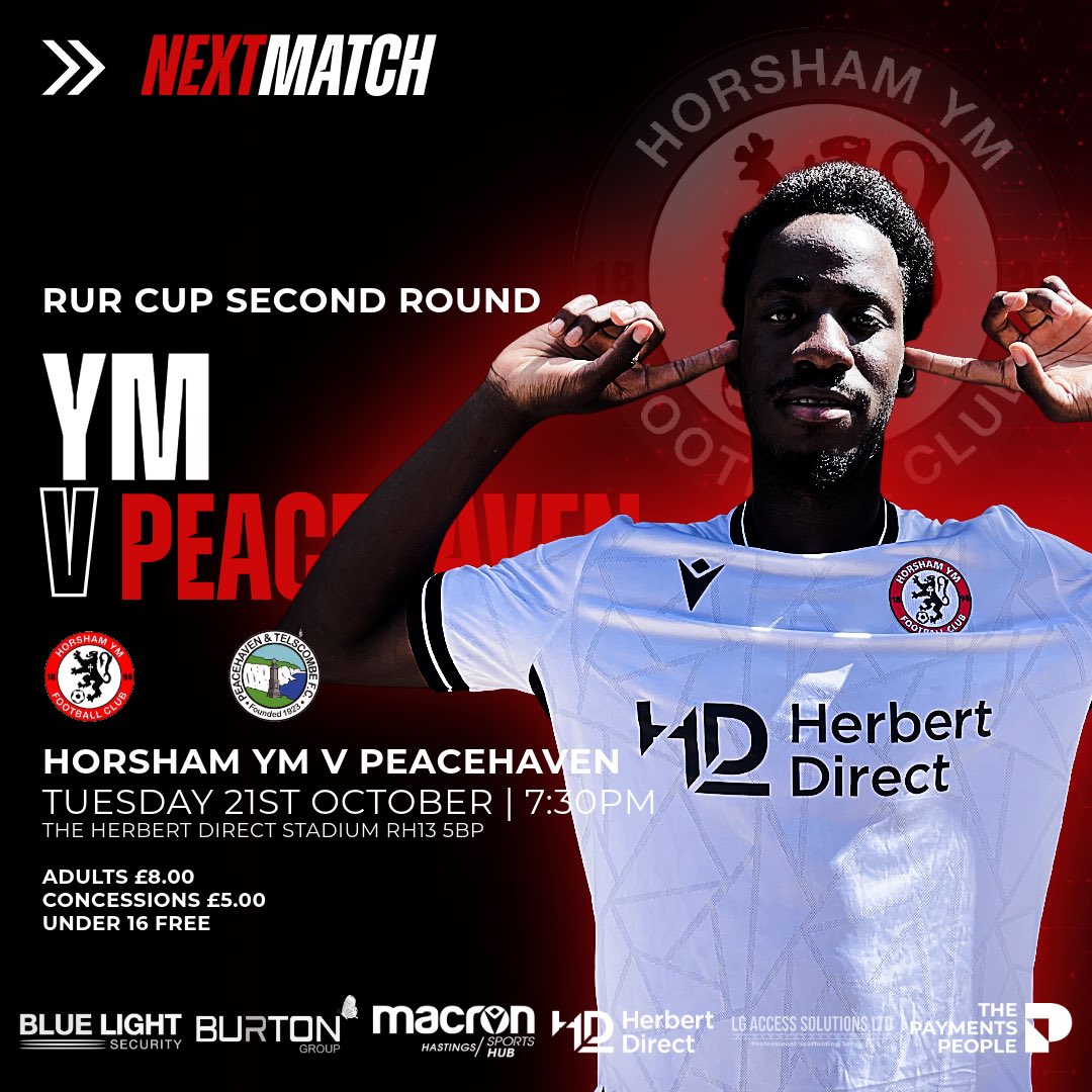 RUR Cup action on Tuesday at The <a href="/HerbertDirect/">Herbert Direct Ltd</a> Stadium as we host <a href="/PT_FC/">Peacehaven & Telscombe Football Club</a> once again 

YM v Peacehaven &amp; Telscombe (RUR Cup)
Tuesday 21 October | 7:30pm KO
RH13 5BP