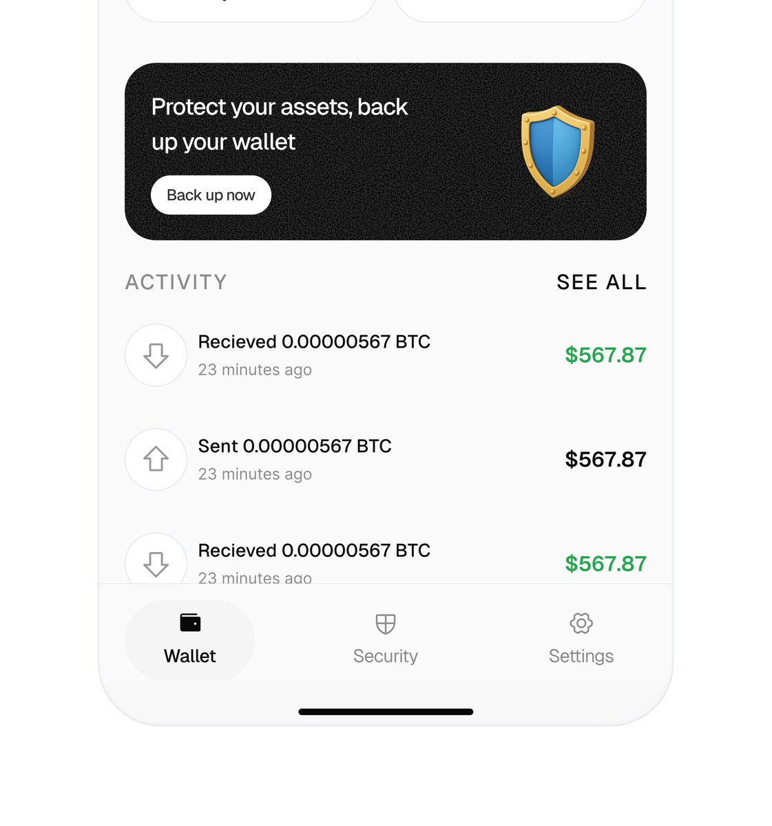 thetimileyin's tweet image. New week to hit the ground running 

a simple self custodial Bitcoin wallet i am currently working on✨

peep the white spaces + soft grey tones

#bitcoindesign