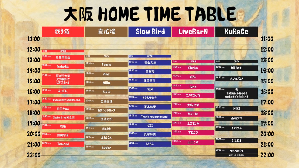 union_home12's tweet image. 2025年11月15日(土)
札幌のサーキットライブが大阪にやってくる!
【 #大阪HOME 】
お待たせしましたタイムテーブルを公開します!
皆さんの周り方や楽しみ方を #大阪HOME  を付けて教えてくれたら嬉しいです!
チケットは絶賛販売中!
全国各地からのチケット購入ありがとうございます!…