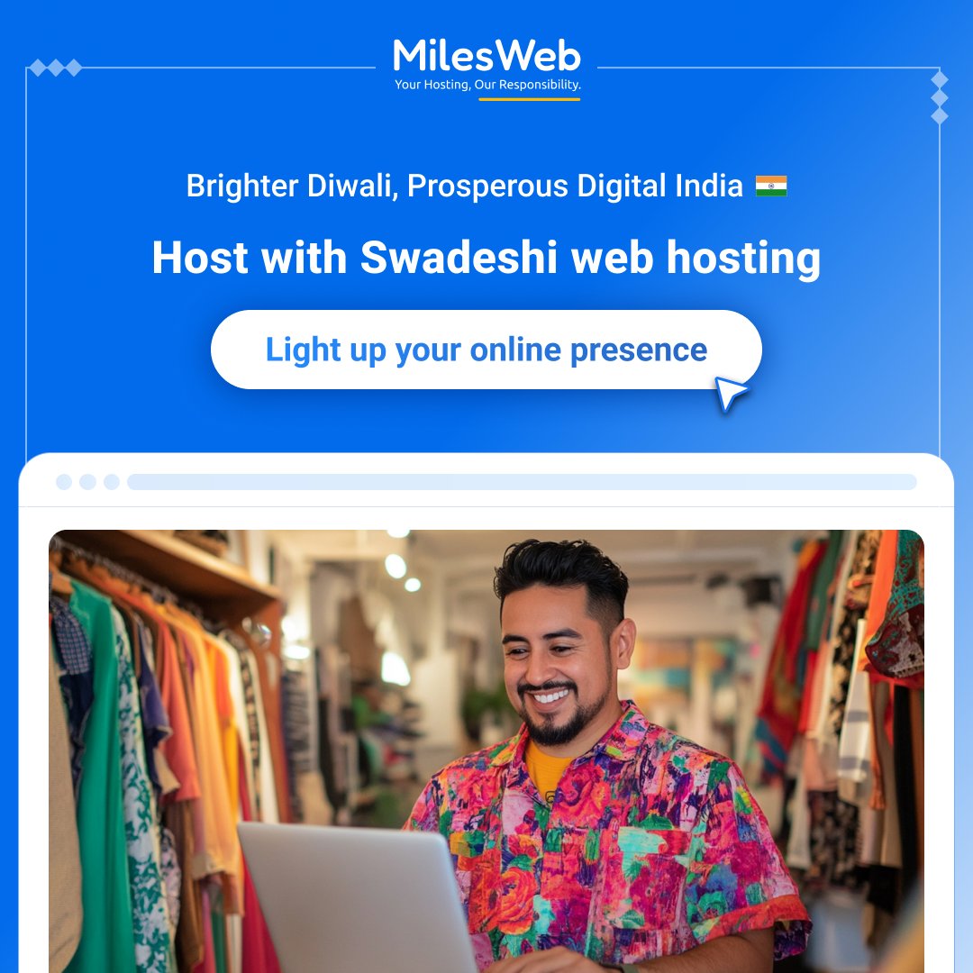 Light diyas made in India, host dreams built in India.
Match your business💻 with Indian tradition. Celebrate a Swadeshi Diwali 🪔— powered by Indian light, Indian spirit, and Indian hosting!

Have a happy, healthy, and sparkling Diwali!
🌸 Team MilesWeb 💫

#HappyDiwali2025