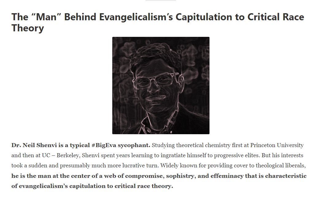 NeilShenvi's tweet photo. "Neil Shenvi: The 'Man' Behind Evangelicalism’s Capitulation to Critical Race Theory

Dr. Neil Shenvi is a typical #BigEva sycophant. Studying first at Princeton University and then at UC – Berkeley, Shenvi spent years learning to ingratiate himself to progressive elites." 1/ https://t.co/XV6ojlGTOd