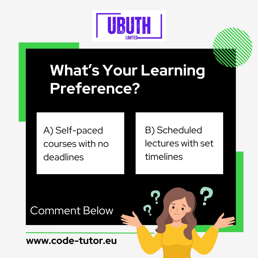 ubuthlimited's tweet image. At Code Tutor, we’ve designed courses that fit into busy lives—so you never feel pressured. #CodeTutor #LearningPoll