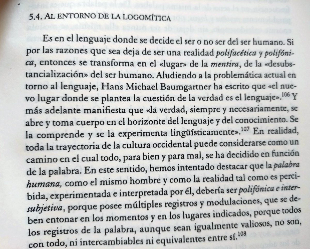 sergiojadueanfp's tweet photo. "Es en el lenguaje donde se decide el ser o no ser del ser humano. Si por las razones que sea deja de ser una realidad polifacética y polifónica, entonces se transforma en el «lugar» de la mentira,..." (497)

#MitoInterpretaciónCultura https://t.co/2sgZ2QPZRc