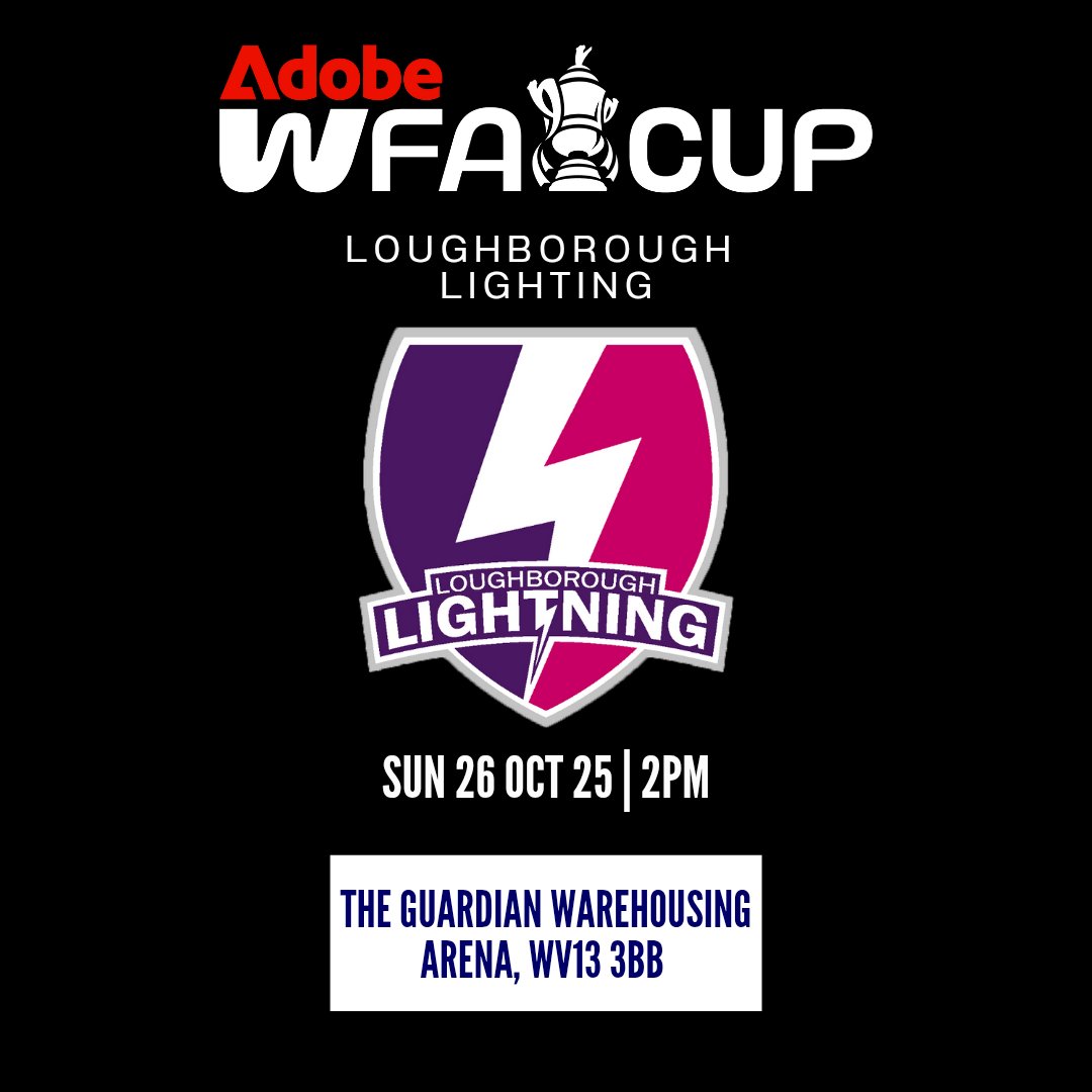 It's @adobewomensfacup week 👑 We're back at the Guardian Warehousing Arena  for the First Round Proper! 📅 Sun 26 Oct | ⏰ 2PM | 📍 WV13 3BB 🎟️ Adults  £7 | U16s £, image size:1080x1080