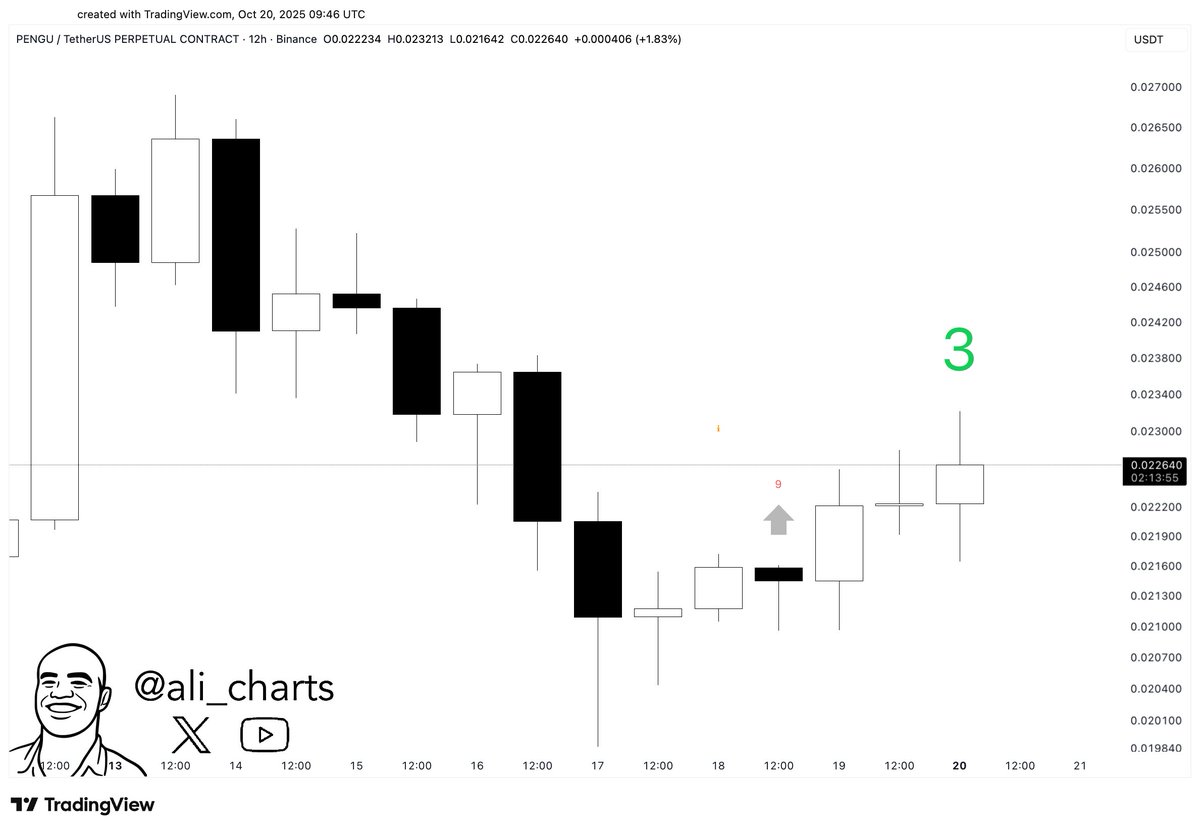 ali_charts's tweet image. $PENGU is recovering fast as the TD Sequential buy signal gets validated. Momentum shifting higher!