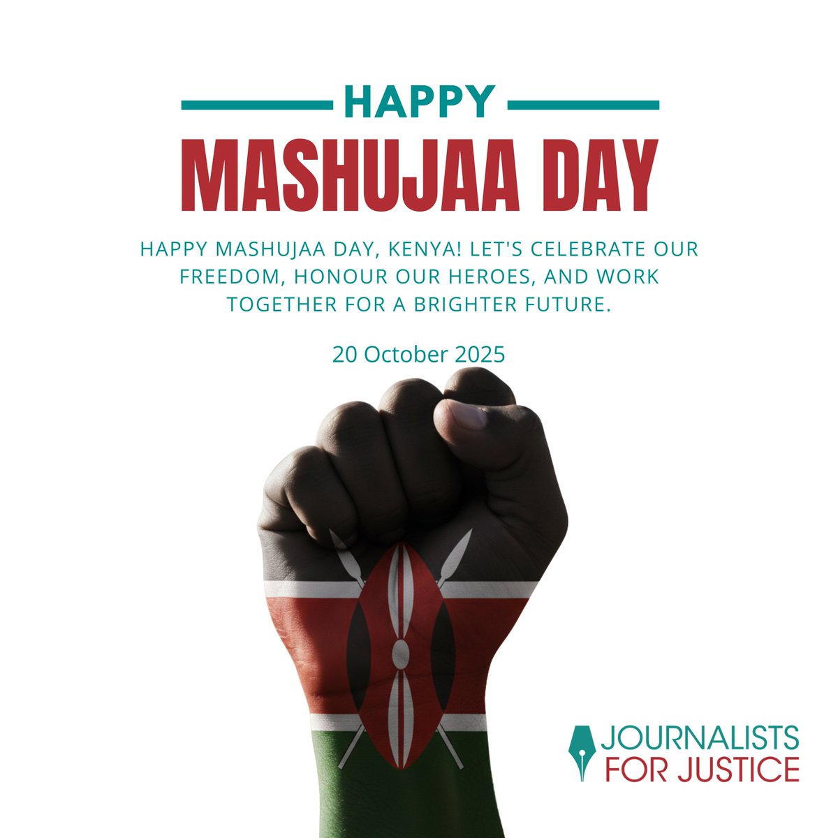 Happy Mashujaa Day from all of us at @jfjustice! 🇰🇪

Today we celebrate Kenya's heroes - those who have stood up for freedom, justice, and human dignity. At JFJ, we are inspired by the courage of victims, survivors, journalists, and human rights defenders who risk everything for