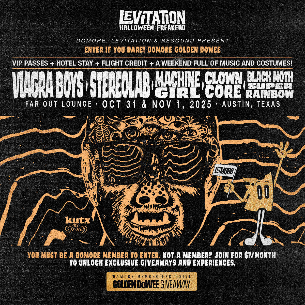 Halloween Freakend returns to Austin for two nights at #TheFarOutLounge with @<a href="/stereolabgroop/">Stereolab</a>, <a href="/ViagraBoys/">viagr aboys</a>, <a href="/machin3gir1/">machine girl</a> + more.
DoMORE members can score 2-day VIP tickets, hotel stay, and $600 flight credit.
Join DoMORE and enter:
t.dostuffmedia.com/t/c/s/332615