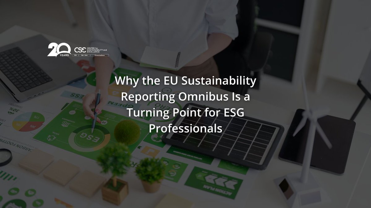 CSE_network's tweet image. 💡 The EU’s Sustainability Reporting Omnibus is simplifying ESG disclosure and boosting CSRD alignment. 🌱 Learn what it means for companies.

📖 cse-net.org/eu-sustainabil…

🎓 cse-net.org/trainings/euro…

#CSE #ESGReporting #CSRD #SustainabilityLeadership #ClimateAction
