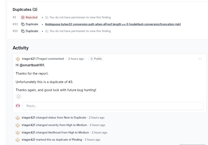 binbash__'s tweet image. Another duplicate 🥹 
#smartcontractaudit