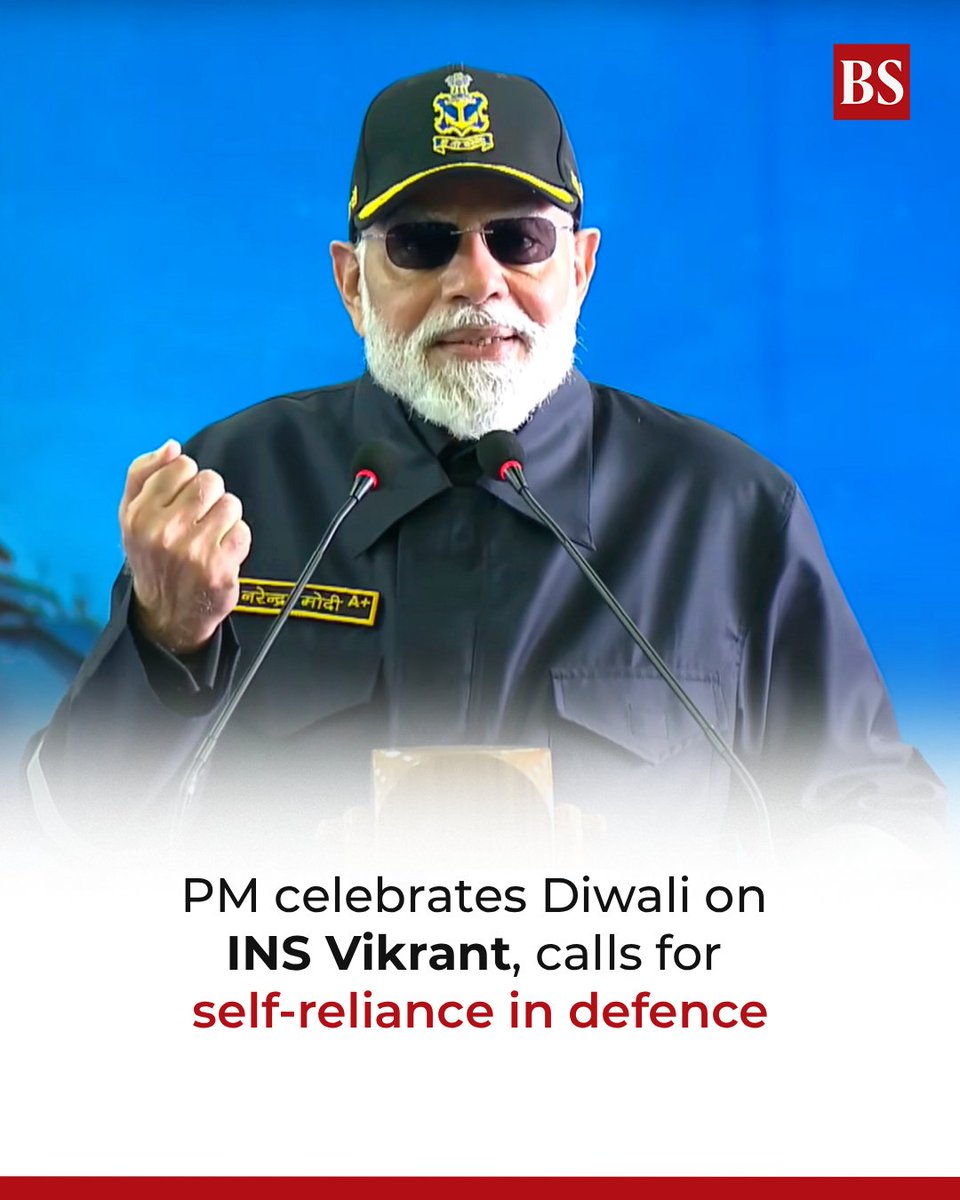 bsindia's tweet image. PM Modi celebrated Diwali this year with personnel of the Indian Navy aboard INS Vikrant, off the coast of Goa, continuing his decade-long tradition of spending the festival with India’s armed forces.  

#Diwali #PMModi #INSVikrant | @RishikagarwaI 

mybs.in/2eqttcR