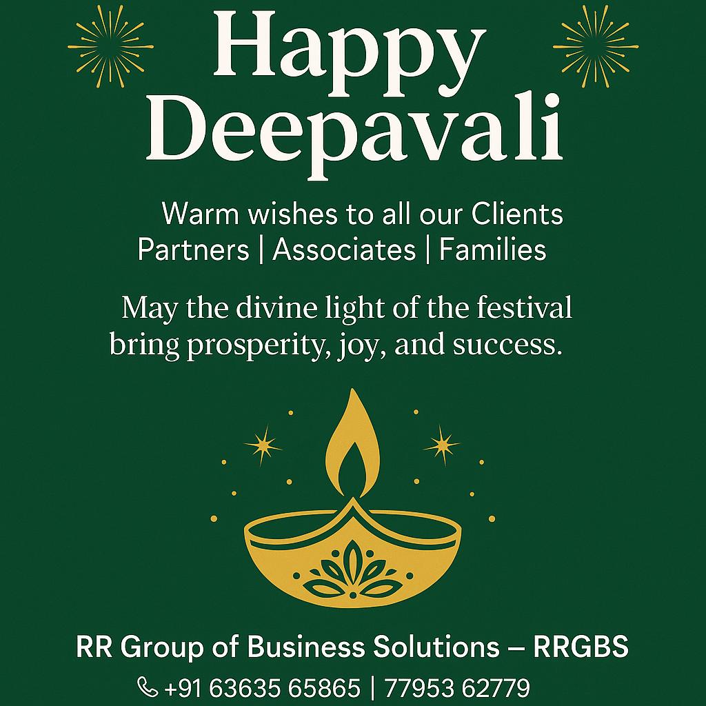 *Happy Deepavali * May this festive season fill your life with *light, joy, prosperity, and new beginnings*.
“Your Trusted HR &amp; Business Outsourcing Partner”
*Contact:* +91 63635 65865 | 77953 62779
*Website:* rrgroupofbusinesssolutions.in
*RRGBS – Building Business, Empowering People*