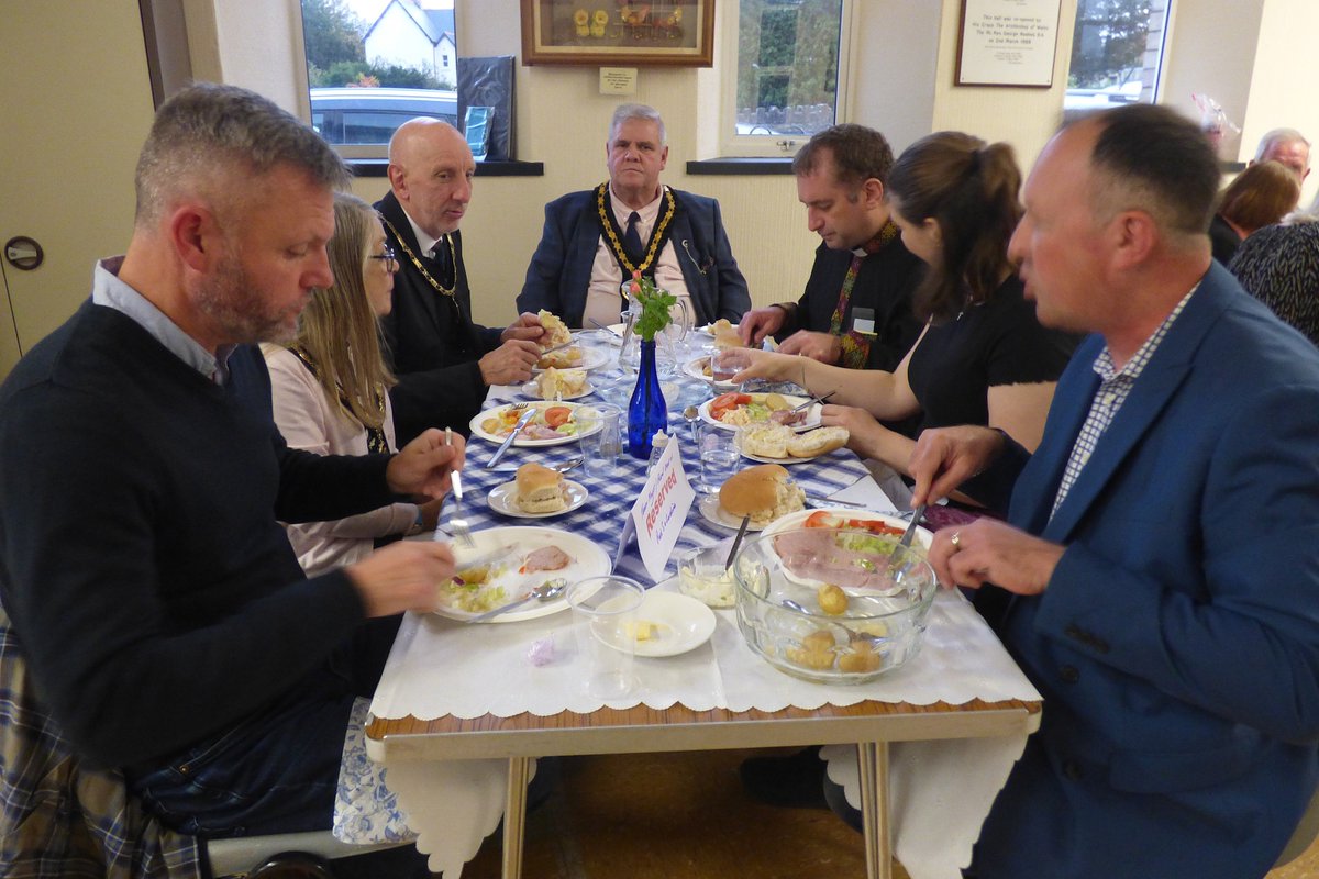 Chairman Cllr Susan Lewis and her consort Cllr Edward Skinner joined the Town Mayor along with members of the church at the Harvest Supper at St Michael's and All Angels Church Hall in Dafen recently.  <a href="/Llanellitowncom/">Llanelli</a>