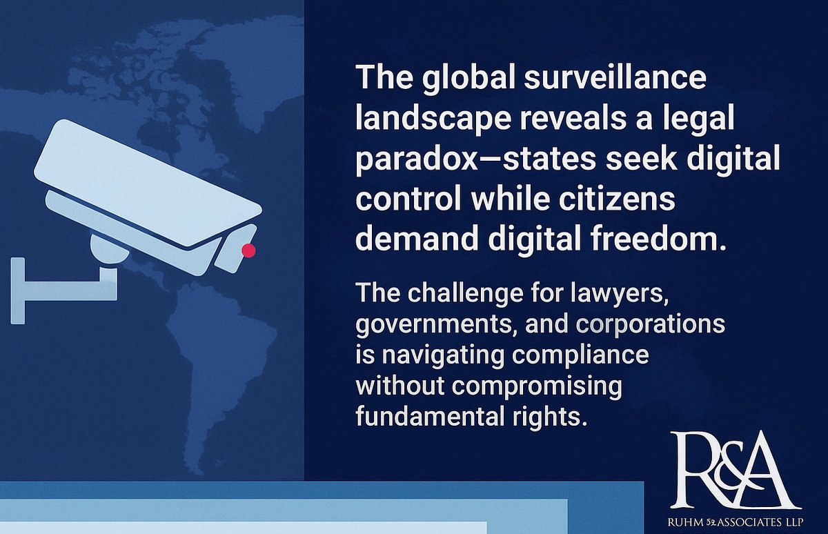 Ruhmlegal's tweet image. States seek digital control; citizens demand digital freedom.
The law stands in the middle defending balance, not extremes. 

#Surveillance #DigitalRights #LawAndTech #Privacy #RuhmAssociates