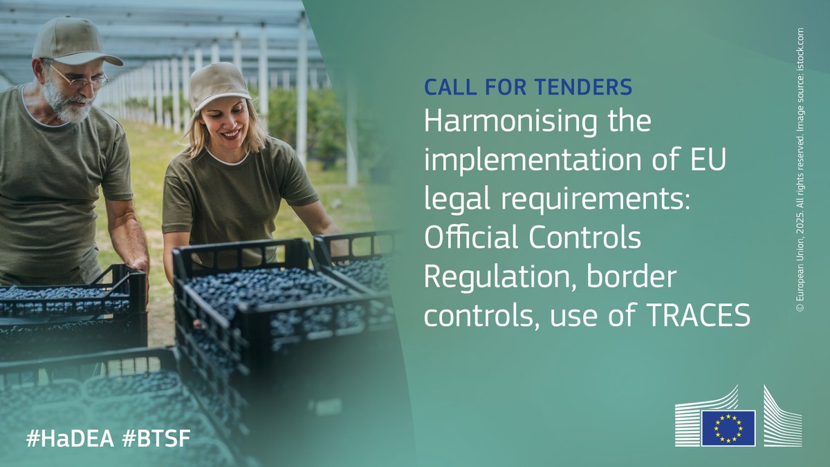 EU_HaDEA's tweet photo. Deadline next week! Call for tenders under the #BTSF initiative to provide trainings on:
✅ Official Controls Regulation;
✅ Border controls;
✅ Trade Control and Expert System (TRACES).
Apply by 28 October: https://t.co/CIhu0ZkgEA https://t.co/1dqlEM7Z6A