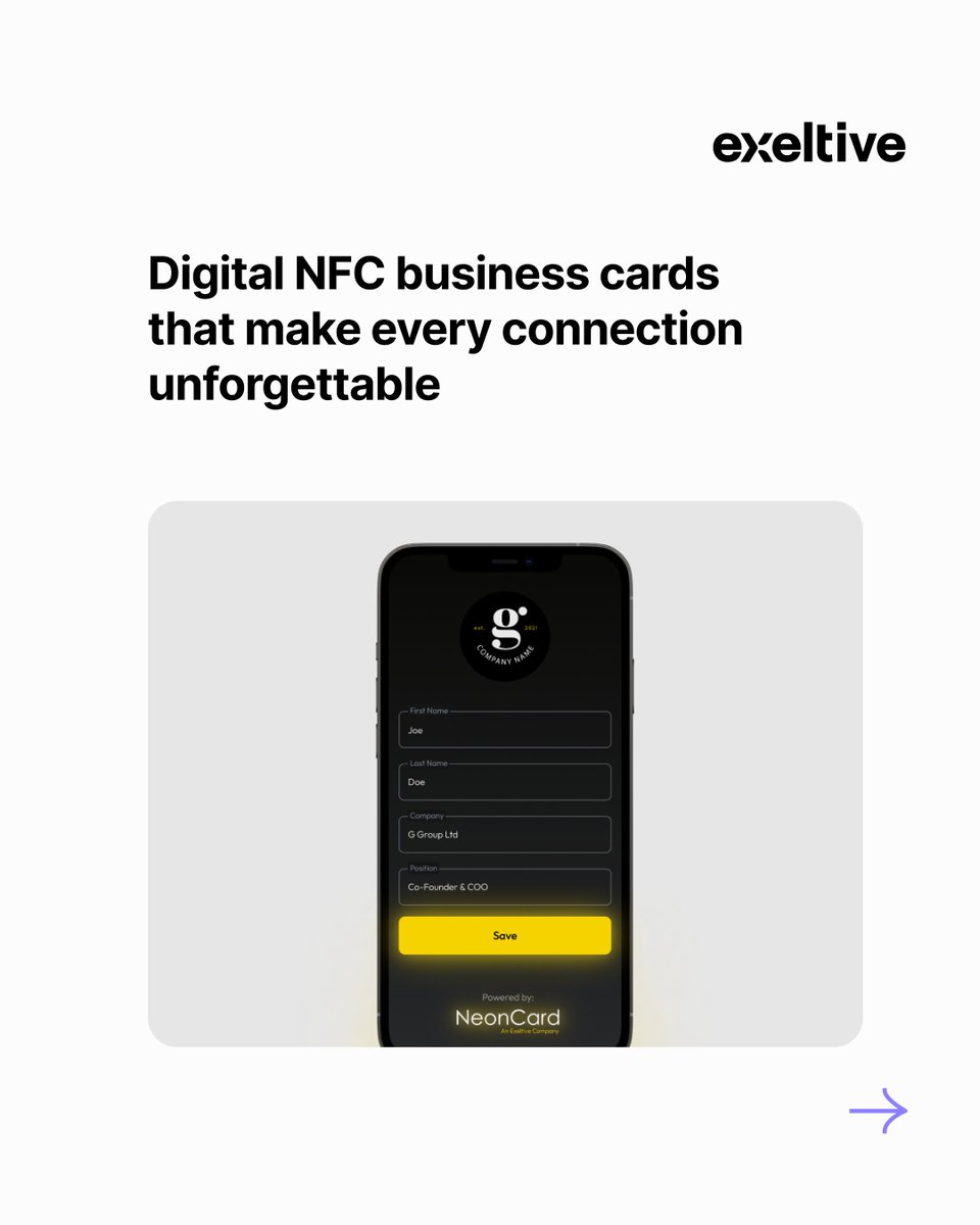 exeltive's tweet photo. 👋 Make every connection unforgettable!

https://t.co/KYZ1ksl7AH, built by the team at Exeltive, transforms networking:
📱 One-tap NFC business cards
🌍 Share contact info, socials, or websites instantly
♻️ Eco-friendly &amp; scalable
👉 https://t.co/FlyCgFRRim

#exeltive #nfc https://t.co/xLX8T05oQS