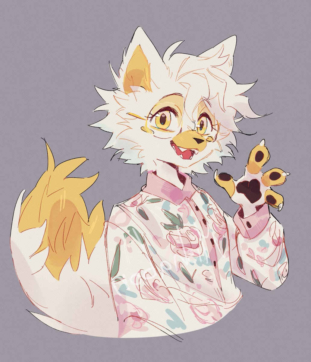 🔁QRT this post with your ref sheet and your favourite art of them!

Left - Ref by me
Right - Made by 2 awesome artists 

<a href="/ducky_1o1x/">紫薯z</a> (Top image)
<a href="/Misha_bon/">Mishabon✨</a> (Bottom image)