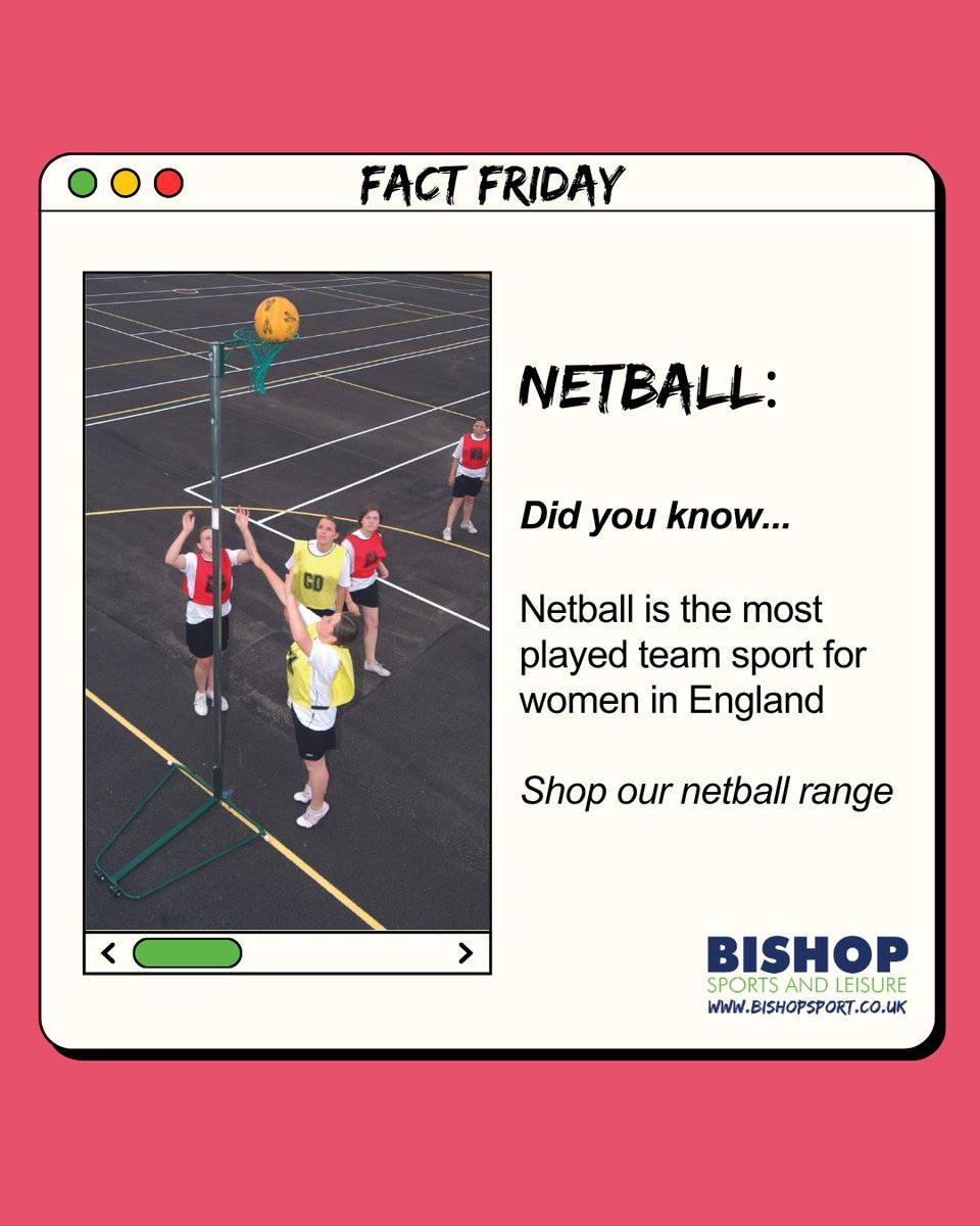 🏐 Fact Friday 🏐

Netball is the most played team sport for women in England (England Netball) and a PE favourite for getting the whole class active! 💪

Get ready for lessons with posts, nets &amp; balls 👇
 bishopsport.co.uk/collections/ne…

#FactFriday #Netball #SchoolPE #TeamSport