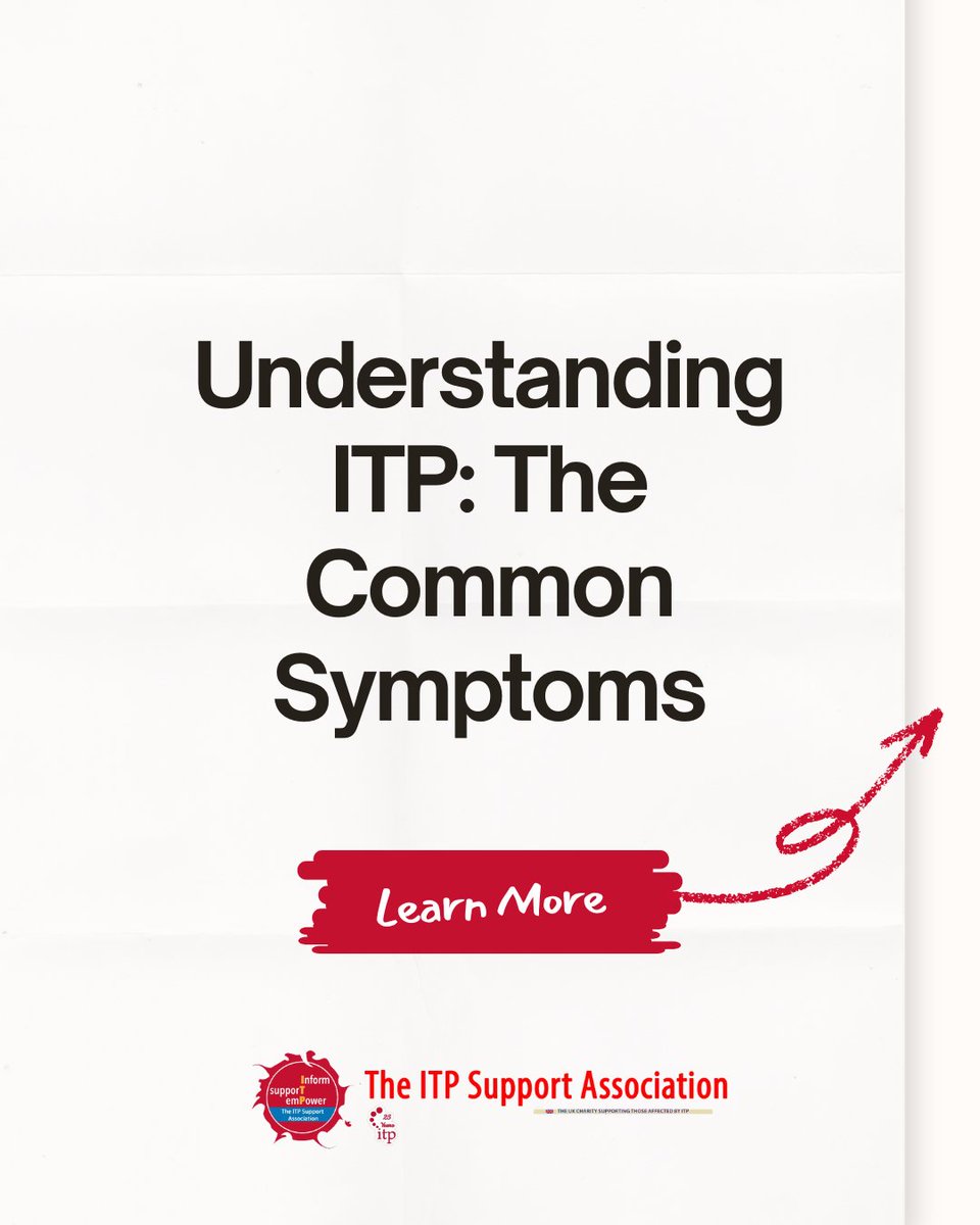 ITPSupportAssoc's tweet image. Understanding ITP: The Common Symptoms 💜
ITP affects everyone differently, but recognizing common symptoms is a vital step in managing the condition. Swipe through to learn more about the signs that often lead to a diagnosis or require attention.
From visible clues like easy…