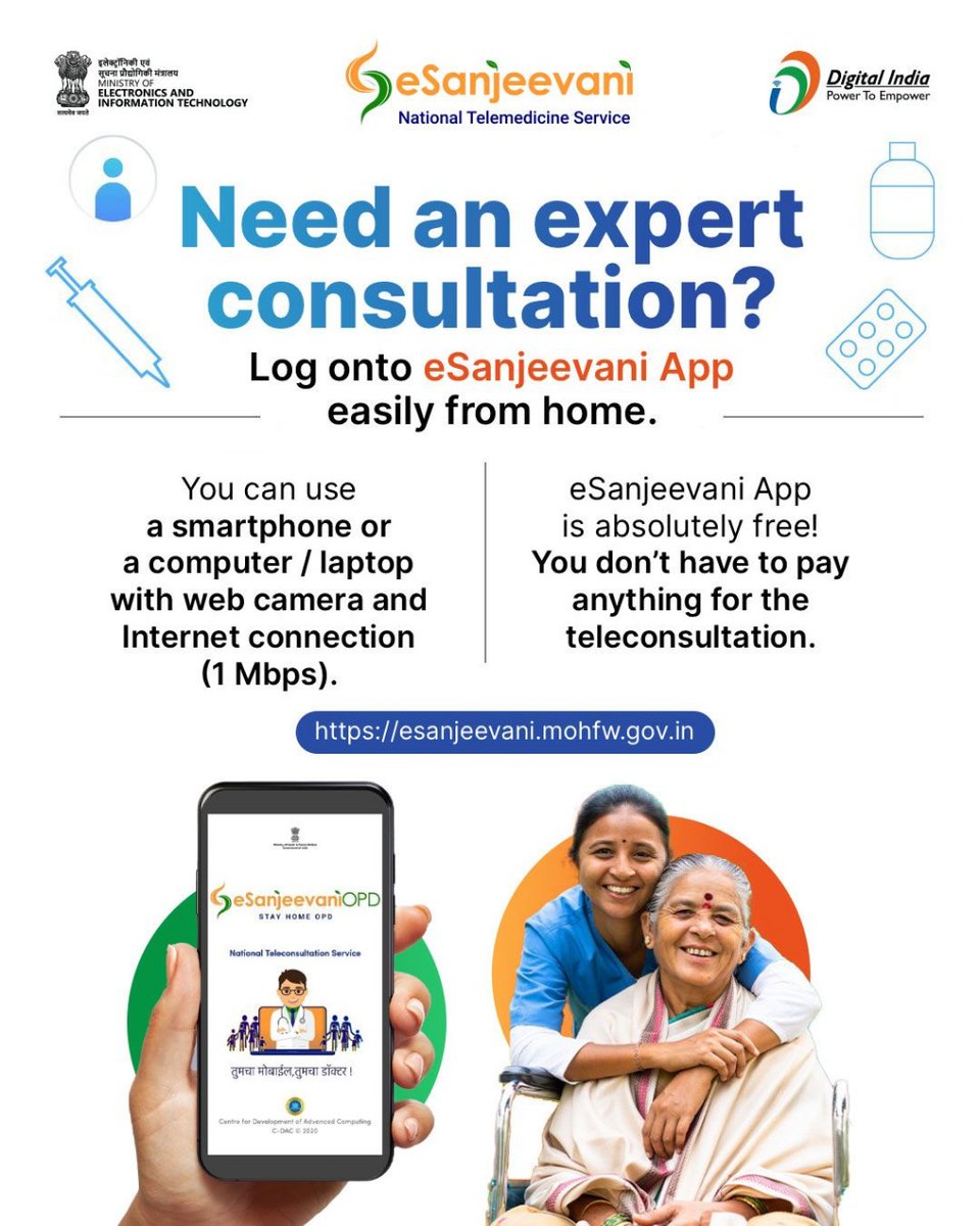 National e-Governance Division (@negd_goi) on Twitter photo Teleconsultations via eSanjeevani are totally free!  
Visit the official eSanjeevani portal (esanjeevani.mohfw.gov.in ) to know more about the scheme.   
#eSanjeevani #AccessibleHealth #HealthForAll #Telemedicine #AyushmanBharat #DigitalHealth #HealthcareInnovation Teleconsultations via eSanjeevani are totally free!  
Visit the official eSanjeevani portal (esanjeevani.mohfw.gov.in ) to know more about the scheme.   
#eSanjeevani #AccessibleHealth #HealthForAll #Telemedicine #AyushmanBharat #DigitalHealth #HealthcareInnovation