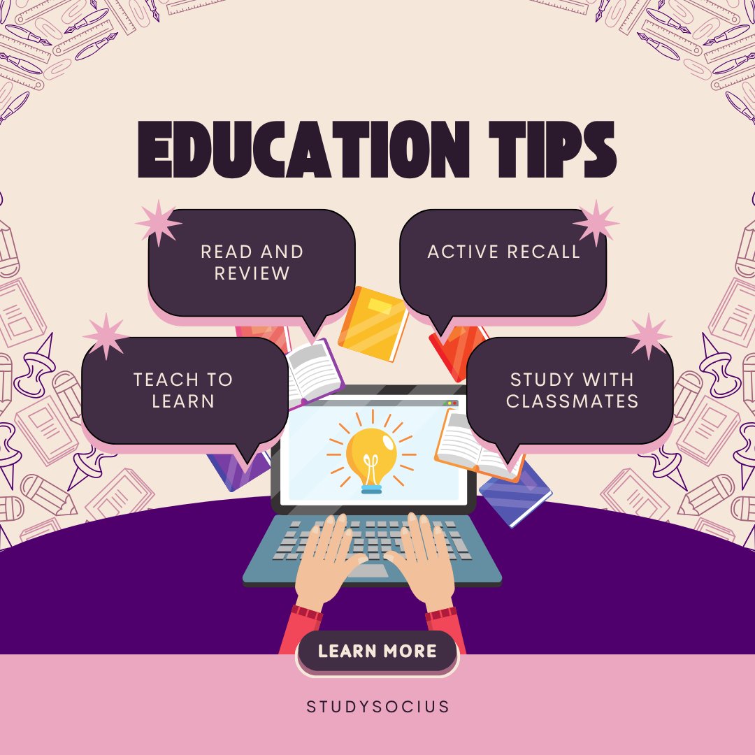 studysocius's tweet image. Want to learn smarter? 💡📚
Here are some game-changing education tips to boost your focus, motivation, and results. 🚀
#educationtips #learningmadeeasy #growthmindset #studentlife #studyinspiration #knowledgeispower