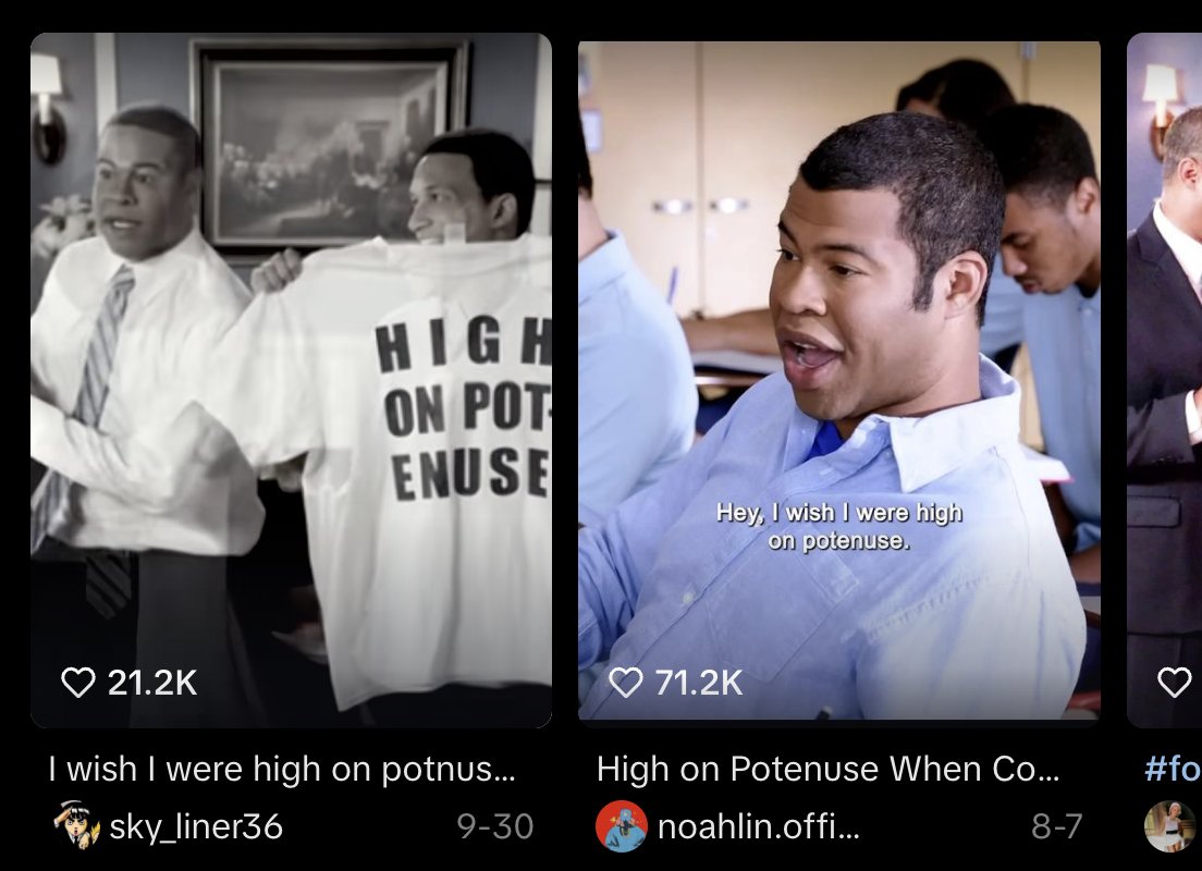 how come no ones done this???

this is the latest viral trend with thousands of views and likes

"high on potenuse" is a new meme that resurface for no apparent reason and its about a guy who's joke got stolen and the guy gets popular

the orginal vid even has 37 million views