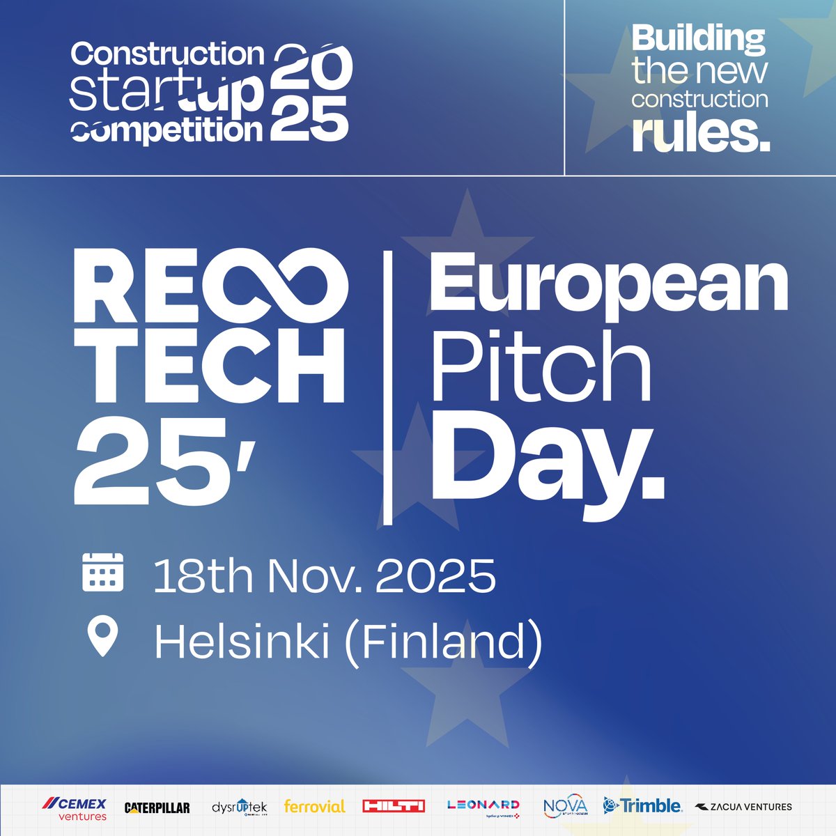 CemexVentures's tweet image. Europe, It&apos;s Your Time! 🇪🇺 5 finalists from the #ConstructionStartupCompetition will pitch at the inaugural #EuropeanPitchDay!  

Catch them at #Recotech on November 18th in Helsinki, Finland. A unique chance to see industry-changing innovations.  

Stay tuned for details!