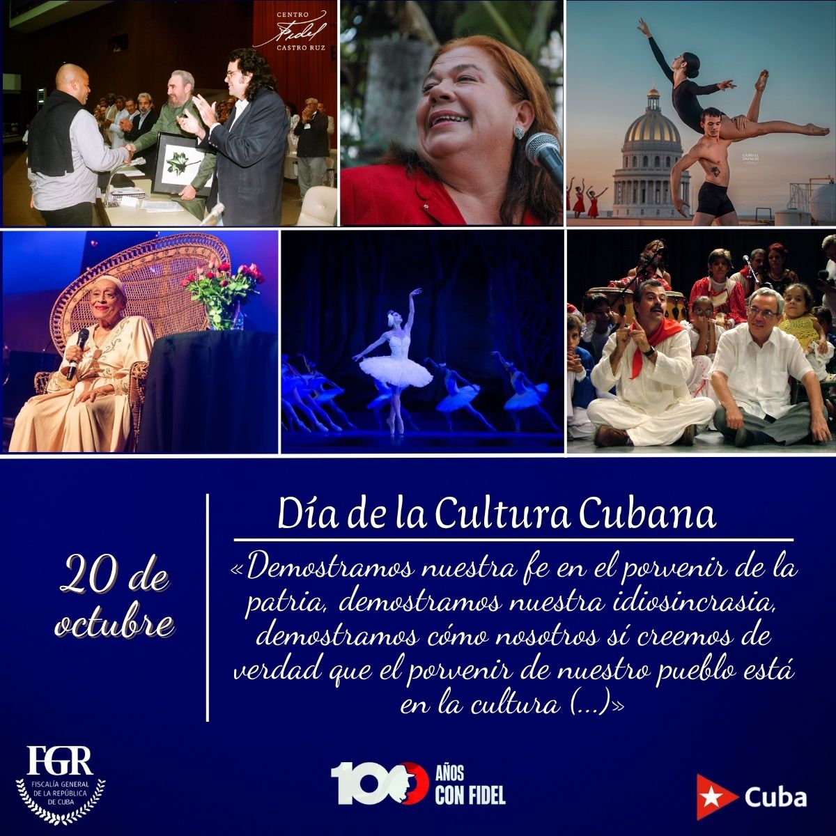 #FidelPorSiempre: «Sin cultura no hay libertad posible. La certeza de ese pensamiento, que no se limita a la cultura artística, sino que implica el concepto de una cultura general integral, (...) alienta hoy nuestros esfuerzos».

#CubaEsCultura 🇨🇺
#FiscalíaCubana