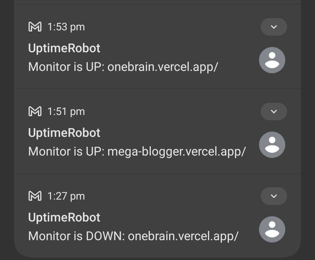 RajaBuilds's tweet image. UptimeRobot mails really know how to test a developer’s heartbeat 💀
Down ⬇️ then Up ⬆️ within minutes — shoutout to Vercel for quick recovery!
#Vercel #WebDevelopment #DeveloperCommunity #BuildInPublic