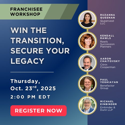 rawlsgroup's tweet image. Succession looks different in franchising.

This virtual workshop dives into ownership structure, legal strategy, and team transition for multi-unit operators.

🗓️ Oct 23 | 2PM ET
🎟️ bit.ly/41UB7vD

#MultiUnitFranchise #FranchiseExit