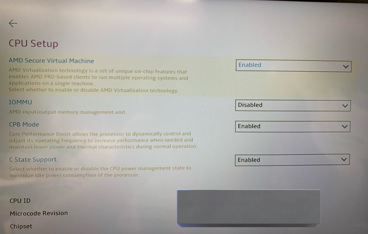 7mencho's tweet image. Lenovo M75q Gen2 でHyper-Vを動かす件、UEFIのCPU設定項目の IOMMU をdisabledにすることでAMDドライバで動かす事に成功しました。
#本投稿による損害等の責任は負いません
