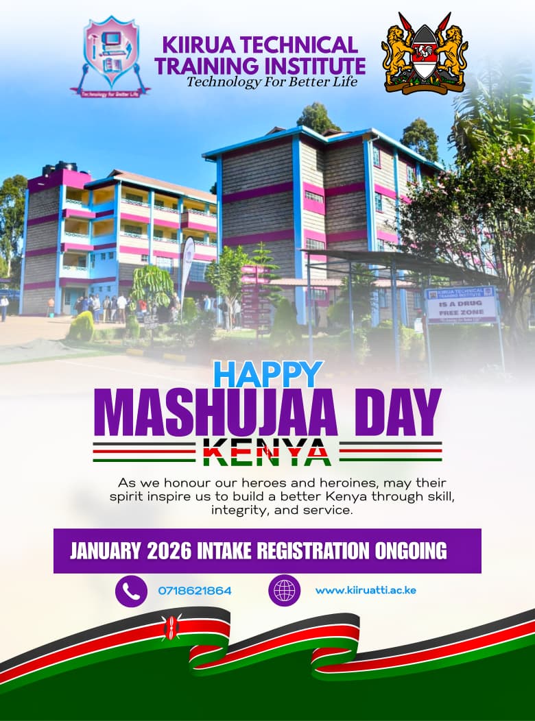 KiiruaTechnical's tweet photo. 🇰🇪 Happy Mashujaa Day!
Kiirua Technical Training Institute celebrates our heroes and heroines whose courage and sacrifice paved the way for a better Kenya.
May their spirit inspire us to build our nation through skill, integrity, and service. ✨
#Kiiruatti https://t.co/boAbd4nkgC