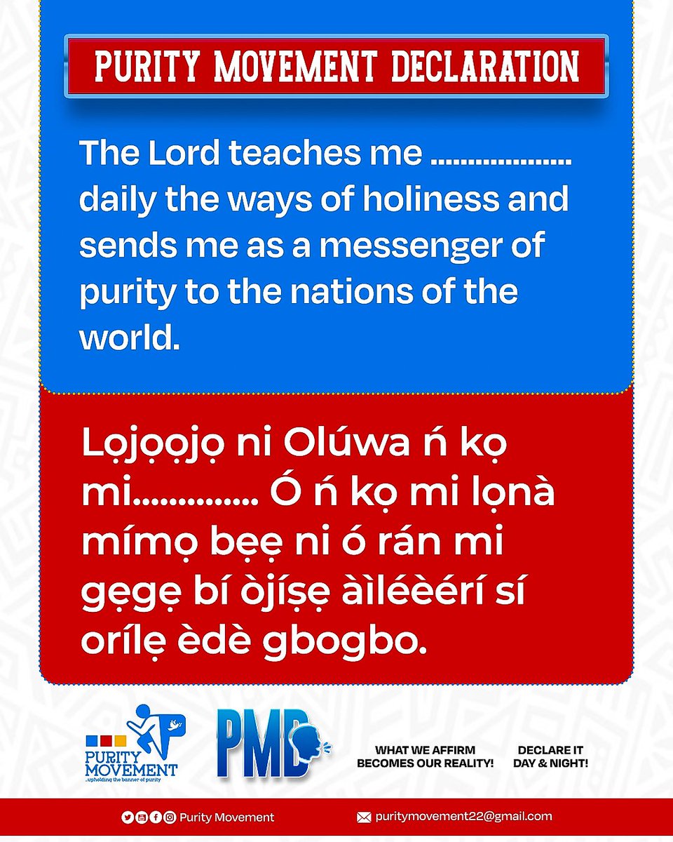 puritymovementt's tweet image. Purity Movement Declaration (PMD)🗣️🗣️🗣️ | October 20, 2025.

#declaration
#affirmation
#PurityMovement
#Jesusbeglorified
#Lightbebroughttoallmen
#Thetreesofrighteousnessbeplanted
#spamedia