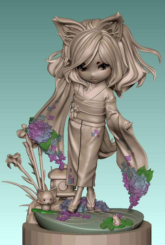 進捗wip

紫陽花を浮かべた池の上に佇む狐ちゃん🦊💠
(о´∀`о)
袖が花へと変わるようにデザインを調整しました。
初夏のやわらかな風を感じてもらえたら嬉しいです🌿

そして…気づいたら、
もう肌寒くなってきたなぁ…
( ˊ̱˂˃ˋ̱ )

#zbrush #オリジナル