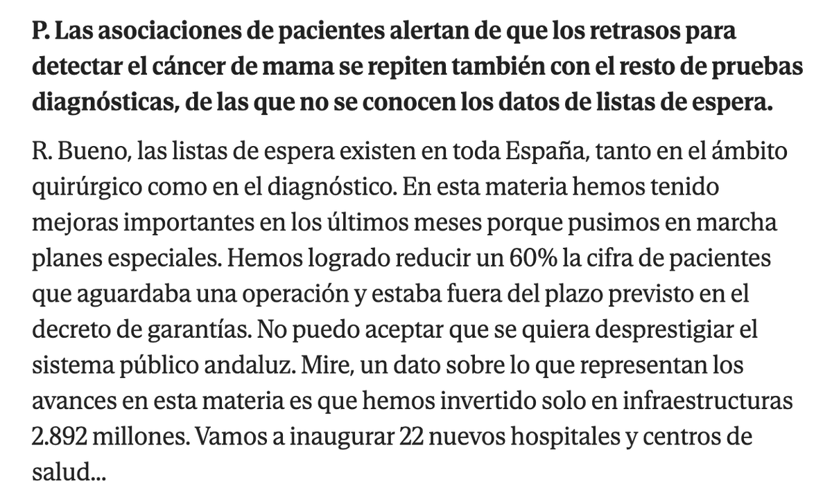 De la entrevista que hoy le hace <a href="/silviamorenon/">Silvia Moreno</a> a <a href="/antoniosanz/">Antonio Sanz Cabello</a>  en <a href="/elmundoand/">EL MUNDO Andalucía</a> 

"Bueno, las listas de espera existen en toda España"

"No puedo aceptar que se quiera desprestigiar el sistema público andaluz"