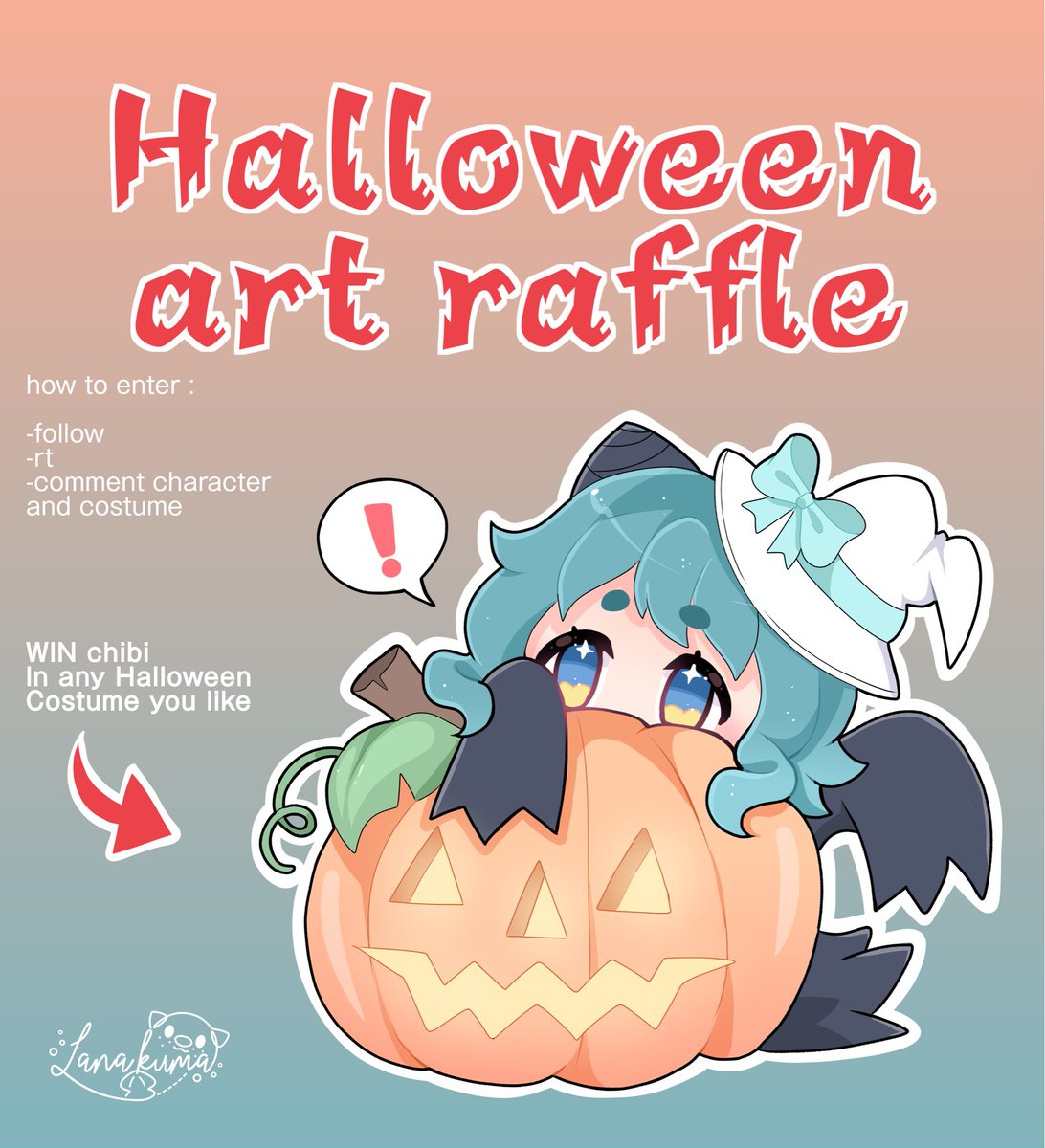 🎃Halloween art raffle🎃

How to enter:

👻follow me
👻like + RT this post
👻comment your character / outfit you would like 
👻ends October 28th